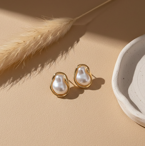 Ivory Pearl Wave Studs