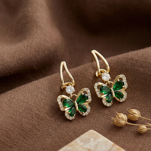 Green Butterfly Crystal Drop Earrings