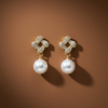 Golden Clover Pearl Drop Earrings