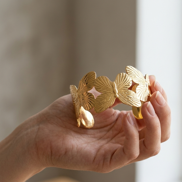 Gold Butterfly Wrap Open Cuff Bracelet (Anti-Tarnish)