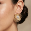 Golden Pearl Swirl Stud Earrings (Anti-Tarnish)