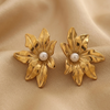 Golden Bloom Pearl Stud Earrings (Anti-Tarnish)