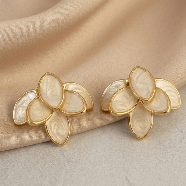 Ivory Petal Bloom Stud Earrings (Anti-Tarnish)