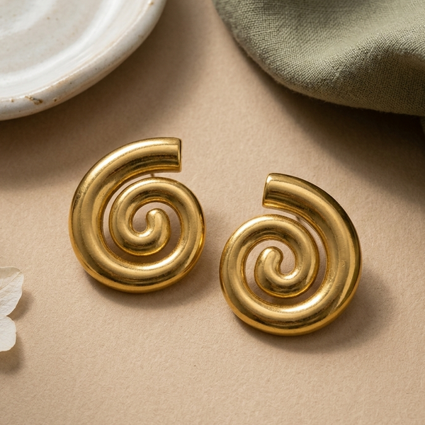 Golden Spiral Statement Stud Earrings (Anti-Tarnish)