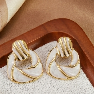Golden Pearl Wave Statement Earrings (Anti-Tarnish)