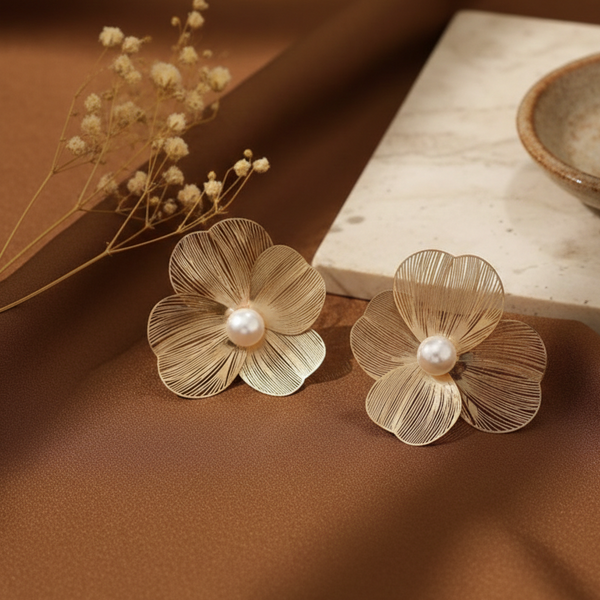 Golden Bloom Pearl Statement Earrings