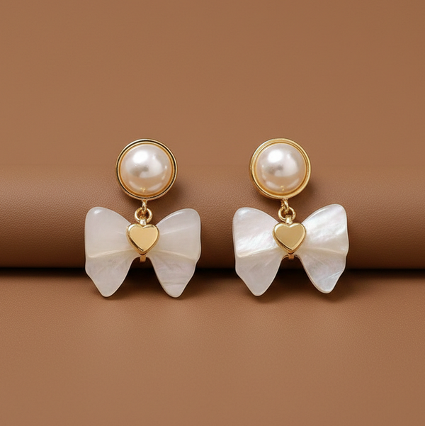 Pearl Bow Charm Studs