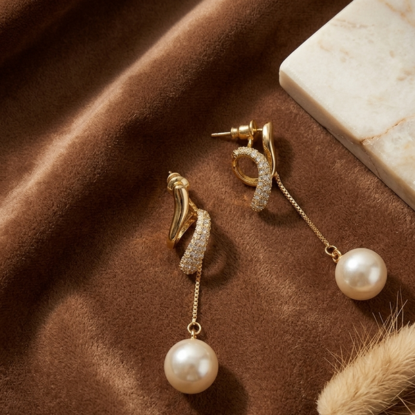 Crystal Pearl Drop Dangle Earrings
