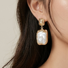Gold Pearl Square Drop Earrings (Anti-Tarnish)