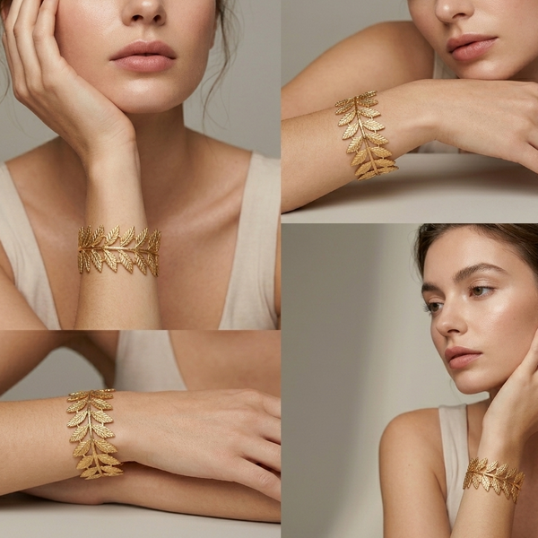 Gold Leaf Wrap Open Cuff Bracelet (Anti-Tarnish)