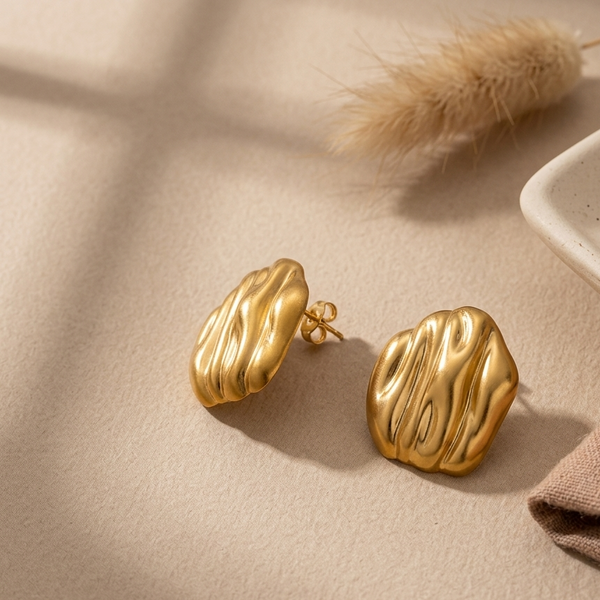 Gold Textured Dome Stud Earrings (Anti-Tarnish)