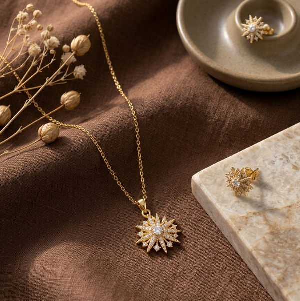 Golden Radiance Starburst Pendant Necklace (Anti-Tarnish)
