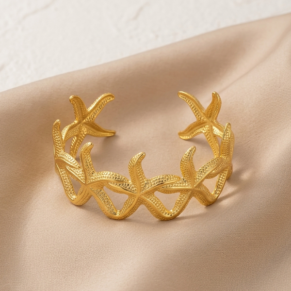 Golden Starfish Cuff Bracelet (Anti-Tarnish)