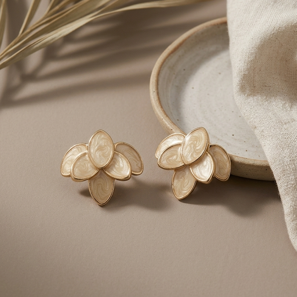 Ivory Petal Bloom Stud Earrings (Anti-Tarnish)