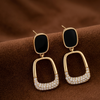 Golden Noir Geometric Drop Earrings (Anti-Tarnish)