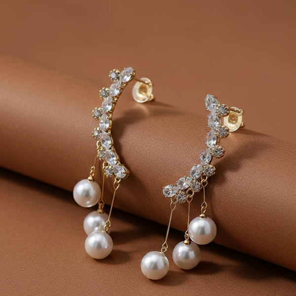 Crystal Vine Pearl Drop Earrings (Anti Tarnish)
