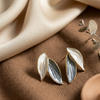 Blue White Leaf Stud Earrings (Anti-Tarnish)