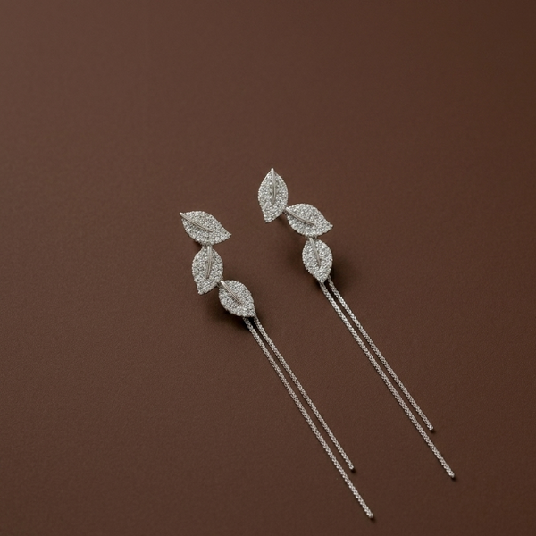 Silver Crystal Long Chain Drop Earrings