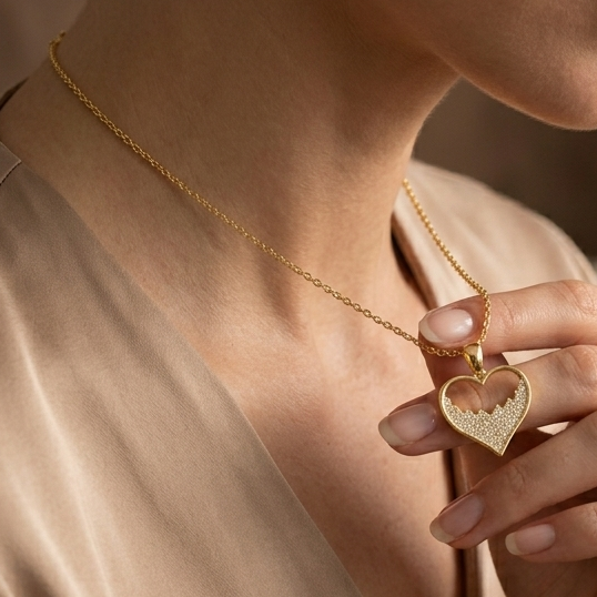Golden Heart Sparkle Pendant Necklace (Anti-Tarnish)