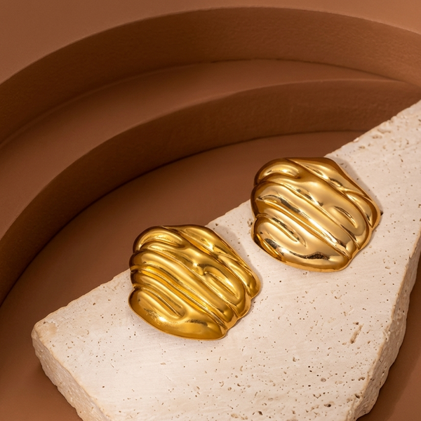 Gold Textured Dome Stud Earrings (Anti-Tarnish)
