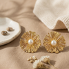 Gold Pearl Floral Stud Earrings (Anti-Tarnish)