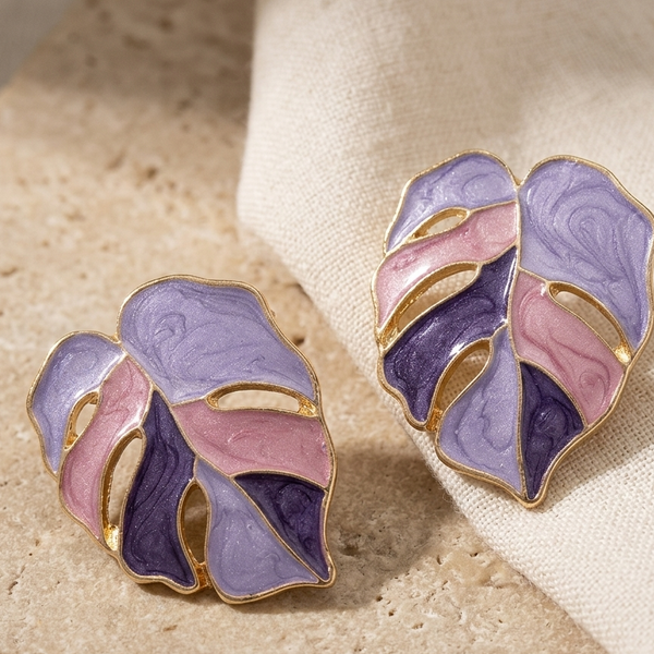 Pastel Leaf Enamel Statement Earrings (Anti-Tarnish)