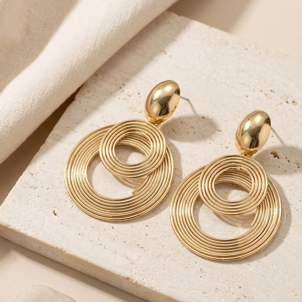 Golden Orbit Layered Drop Earrings (Anti-Tarnish)