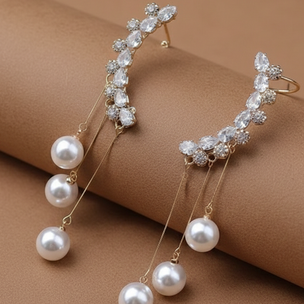 Crystal Vine Pearl Drop Earrings (Anti Tarnish)