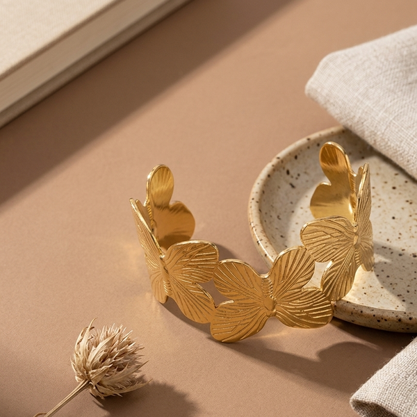 Gold Butterfly Wrap Open Cuff Bracelet (Anti-Tarnish)