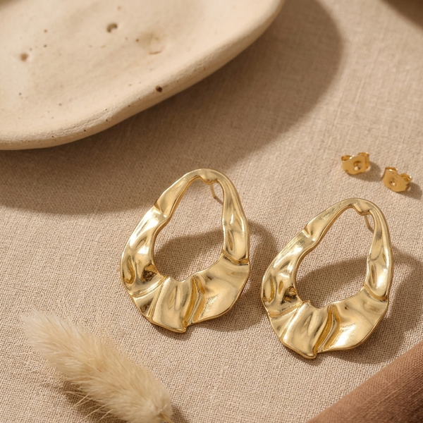 Golden Sculpt Drop Earrings (Anti-Tarnish)