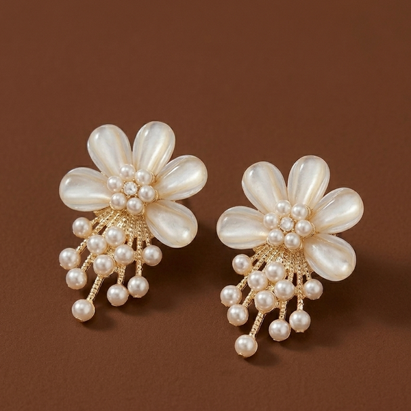 Ivory Bloom Pearl Drop Earrings (Anti-Tarnish)
