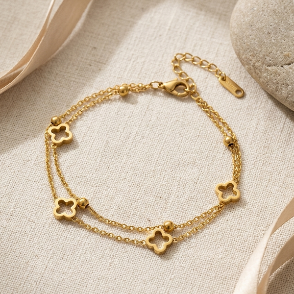 Golden Clover Layered Bracelet (Anti-Tarnish)