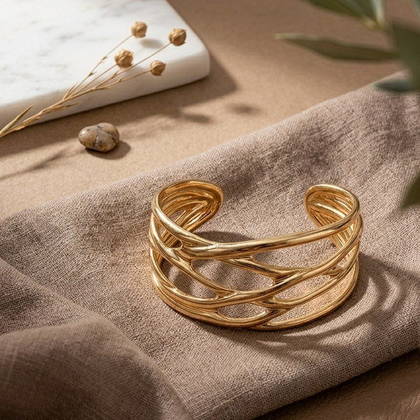 Golden Flow Sculpt Cuff (Anti-Tarnish)