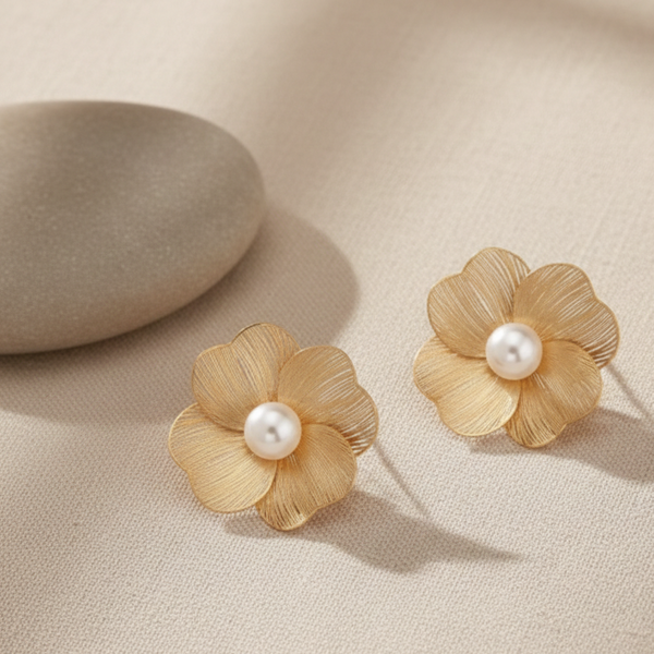 Golden Bloom Pearl Statement Earrings