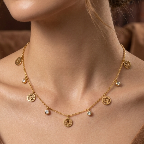Golden Tree Charm Necklace (Anti-Tarnish)