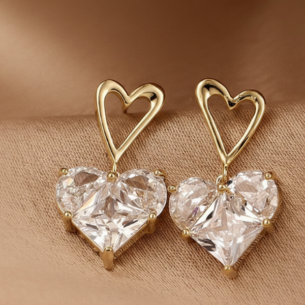 Crystal Heart Charm Drop Earrings (Anti Tarnish)