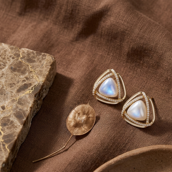 Luminous Pearl Triangle Stud Earrings (Anti-Tarnish)