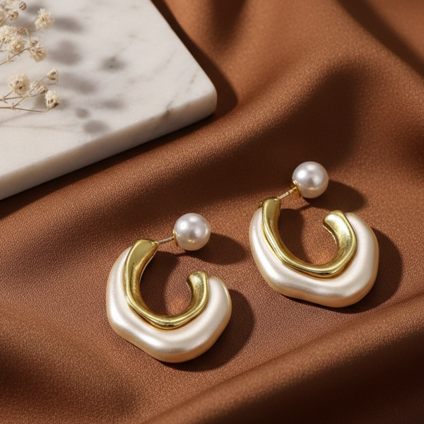 Pearl Curve Statement Drop Earrings