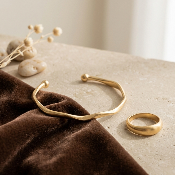 Gold Wave Open Cuff Bracelet (Anti-Tarnish)