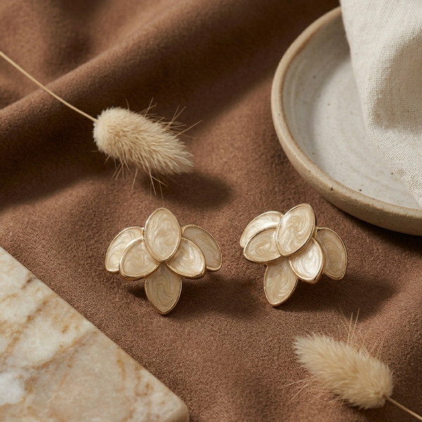 Ivory Petal Bloom Stud Earrings (Anti-Tarnish)