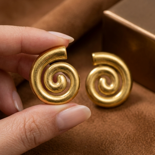 Golden Spiral Statement Stud Earrings (Anti-Tarnish)