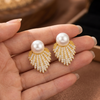 Pearl Radiance Fan Earrings (Anti-Tarnish)