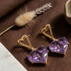 Amethyst Heart Drop Earrings (Anti-Tarnish)