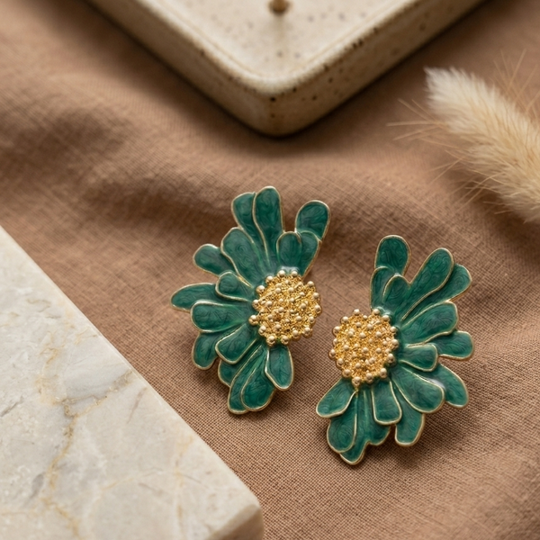 Emerald Bloom Statement Stud Earrings (Anti-Tarnish)