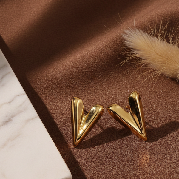 Golden Heart Statement Stud Earrings (Anti Tarnish)