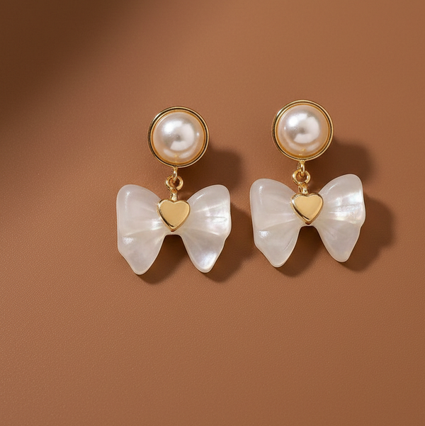 Pearl Bow Charm Studs