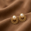 Pearl Halo Chain Stud Earrings (Anti-Tarnish)