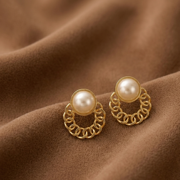 Pearl Halo Chain Stud Earrings (Anti-Tarnish)