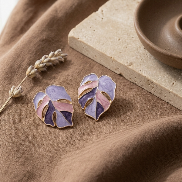 Pastel Leaf Enamel Statement Earrings (Anti-Tarnish)
