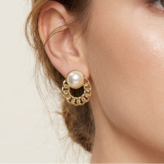 Pearl Halo Chain Stud Earrings (Anti-Tarnish)
